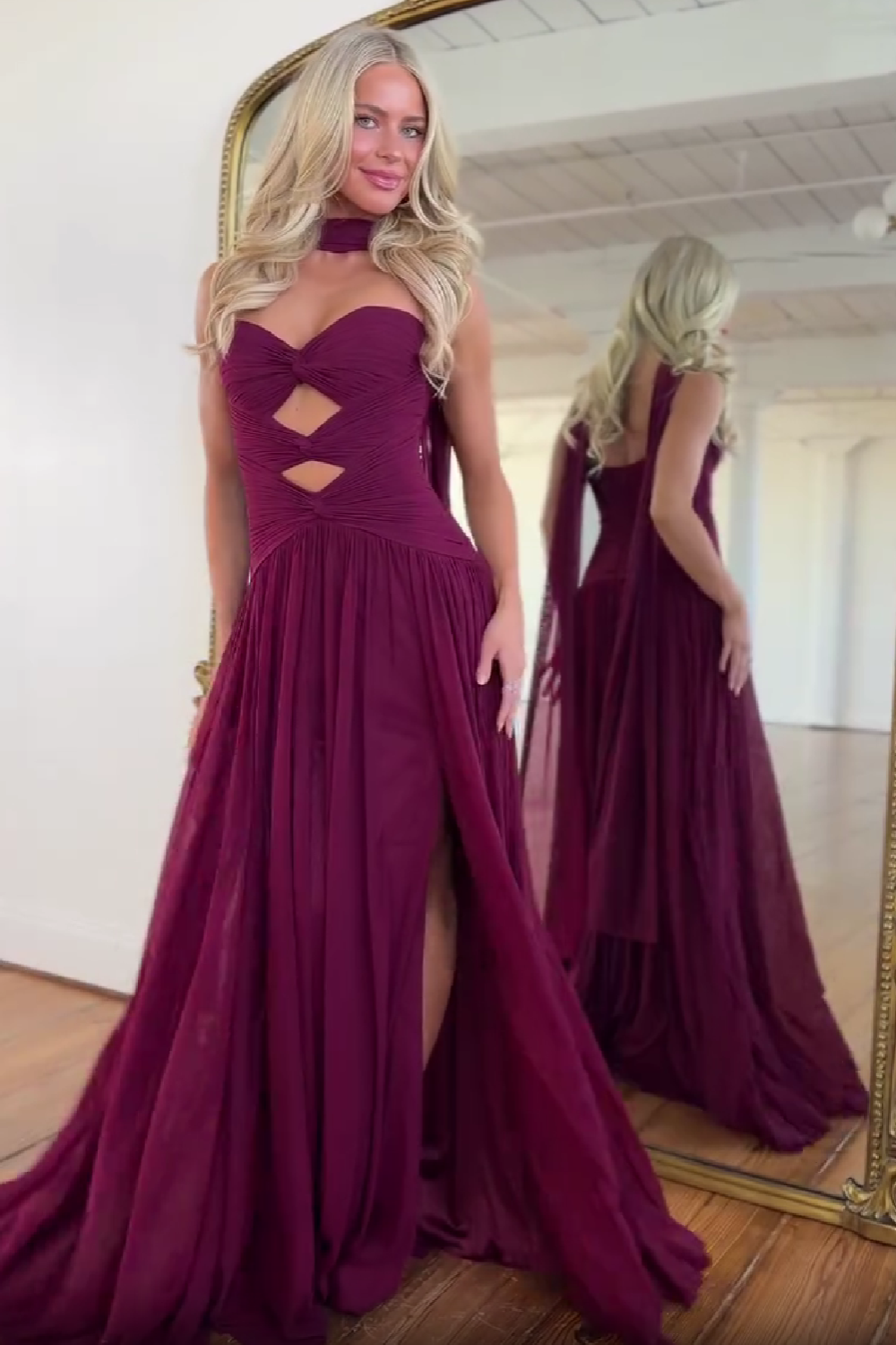 Charming A Line Sweetheart Burgundy Long Prom Dress with Keyhole