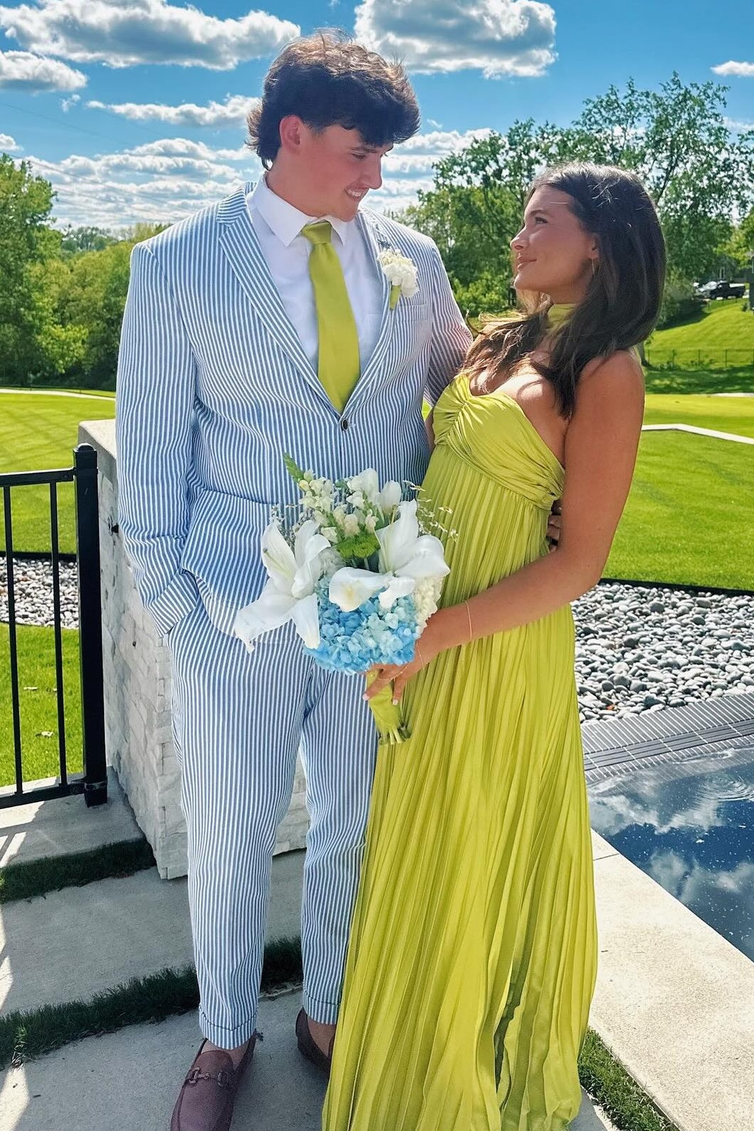 Charming A-Line Sweetheart Light Yellow Long Prom Dress with Ruffles - FashionDia