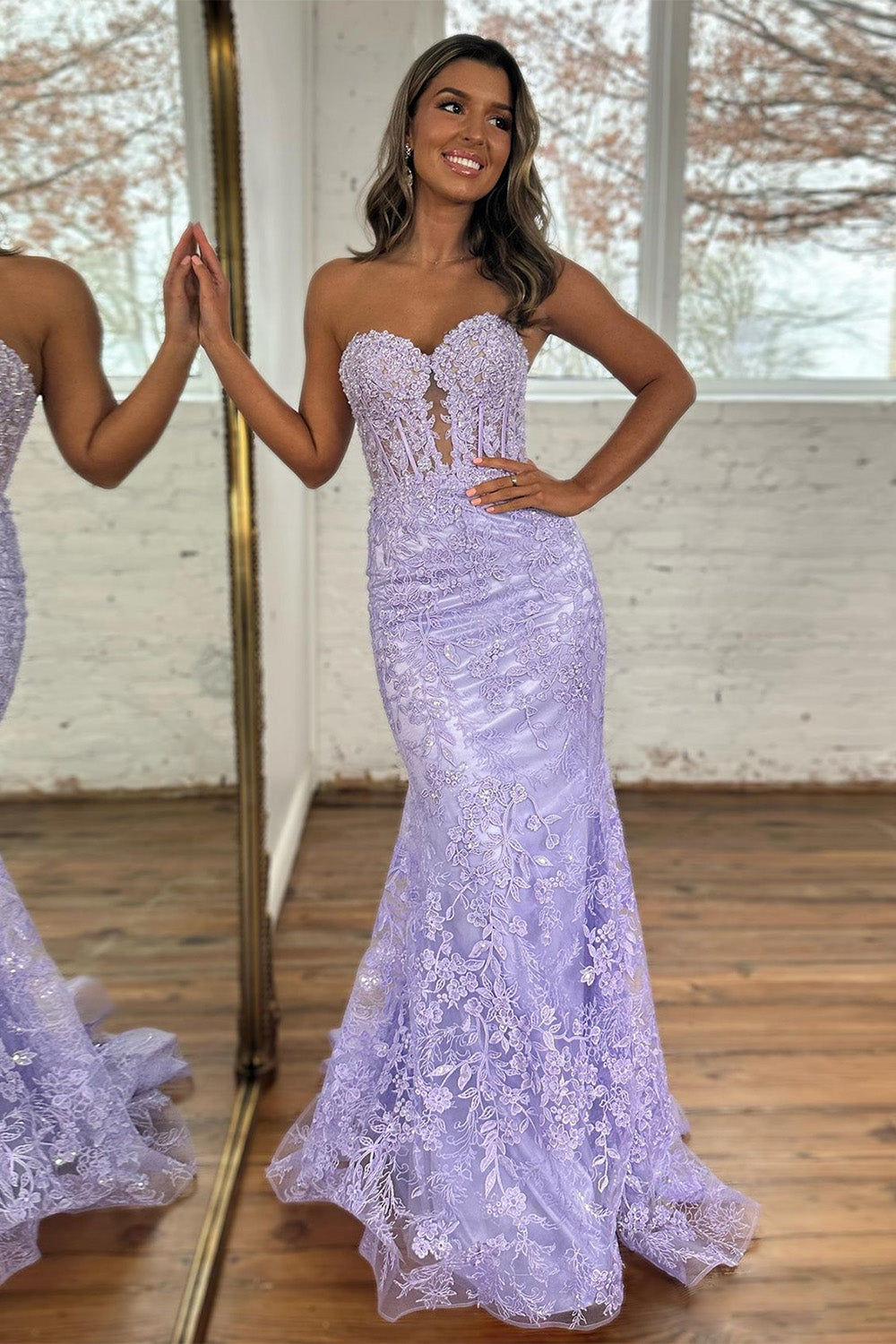 Charming Fuchsia Mermaid Sweetheart Backless Corset Prom Dress With Appliques