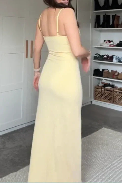 Charming Mermaid Spaghetti Straps Yellow Long Prom Dress with Ruffles