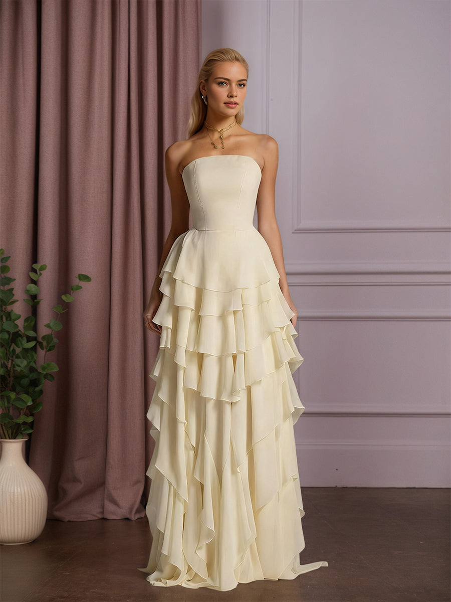 Charming Strapless Sleeveless Ruffles Long Prom Dress - FashionDia