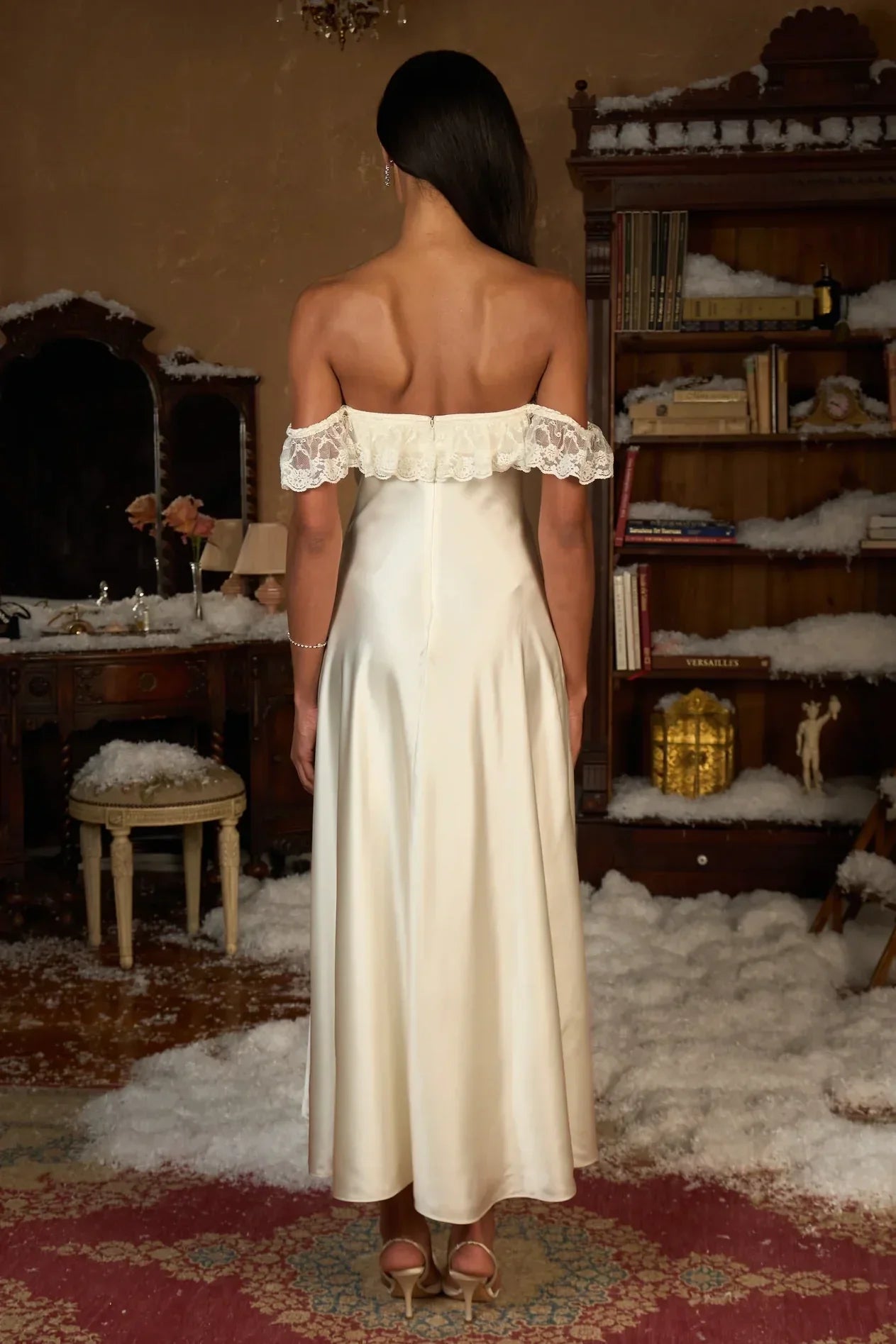 Charming A Line Off the Shoulder White Tea Length White Party Dress with Lace