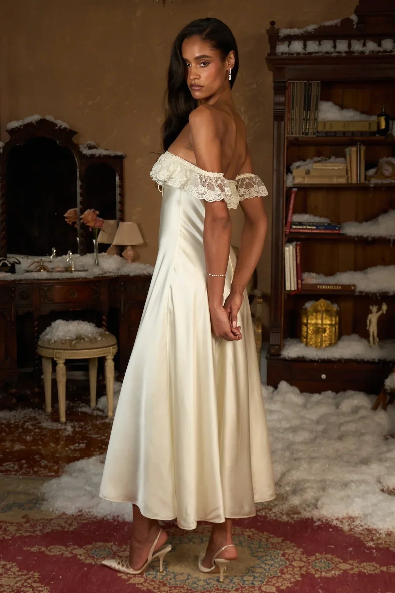 Charming A Line Off the Shoulder White Tea Length White Party Dress with Lace