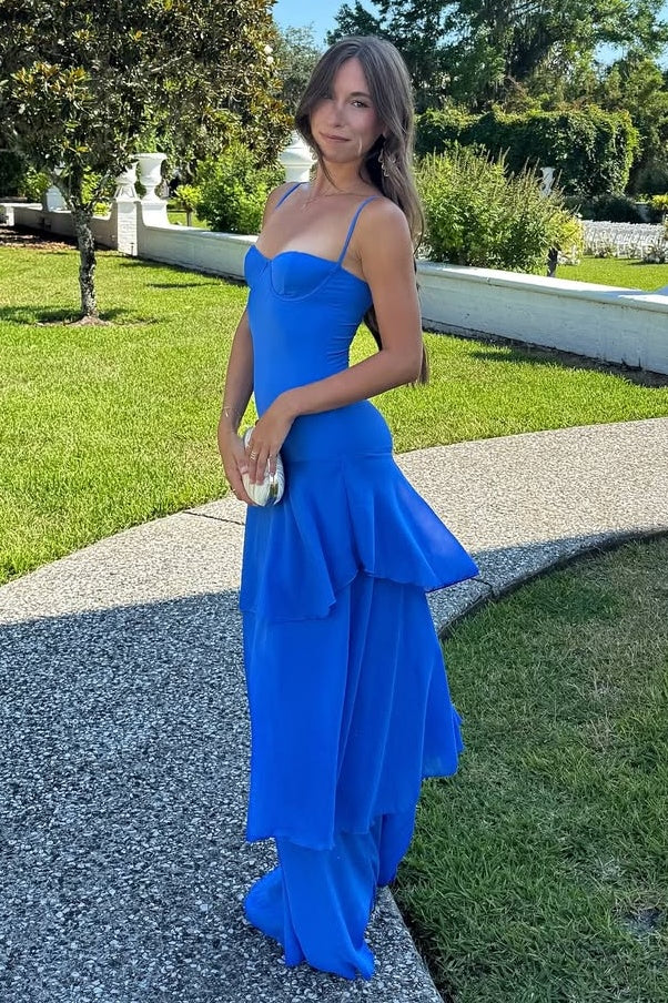 Charming Mermaid Spaghetti Straps Yellow Long Prom Dress with Ruffles