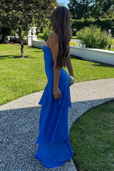 Charming Mermaid Spaghetti Straps Yellow Long Prom Dress with Ruffles