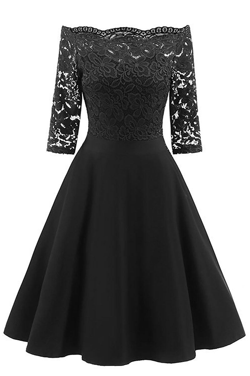 Chic Black Lace Off-the-shoulder Homecoming Dress - Fashionpara