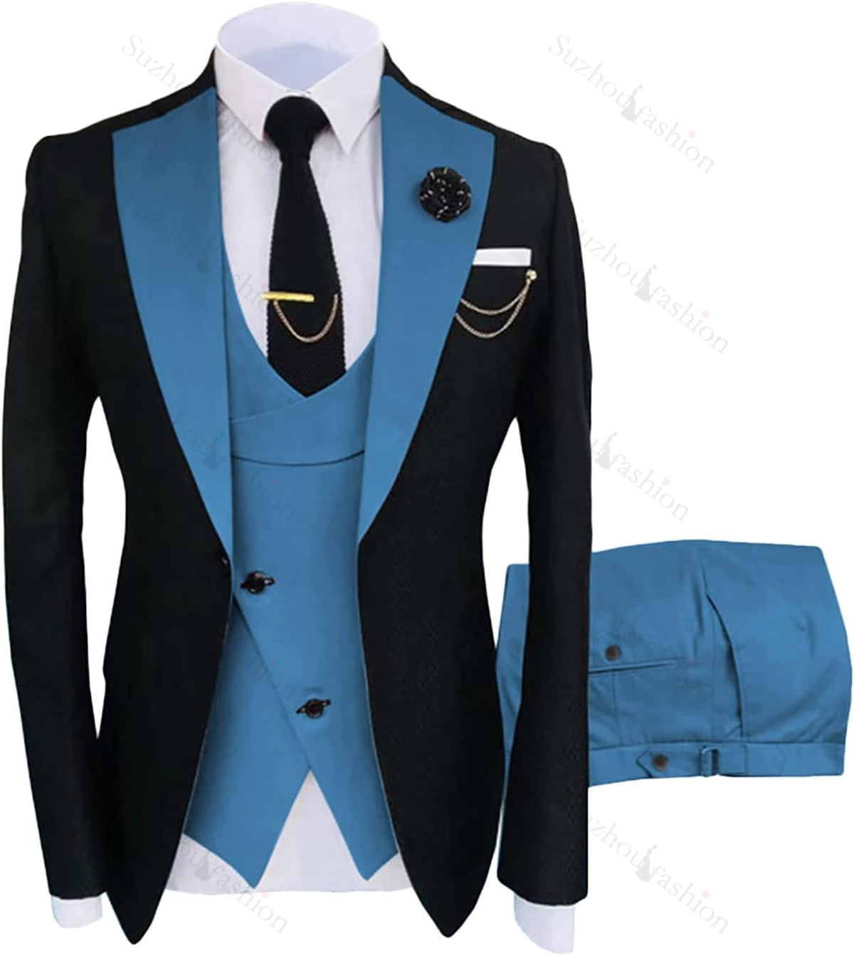 Chic Blue Shawl Lapel 3 Piece Prom Suit for Men