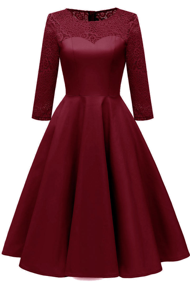 Chic Burgundy Lace Homecoming Dress With Long Sleeves - Fashionpara