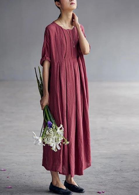 Chic Linen Dresses 18th Century Chinese Style Elegant Pleated Loose Dress