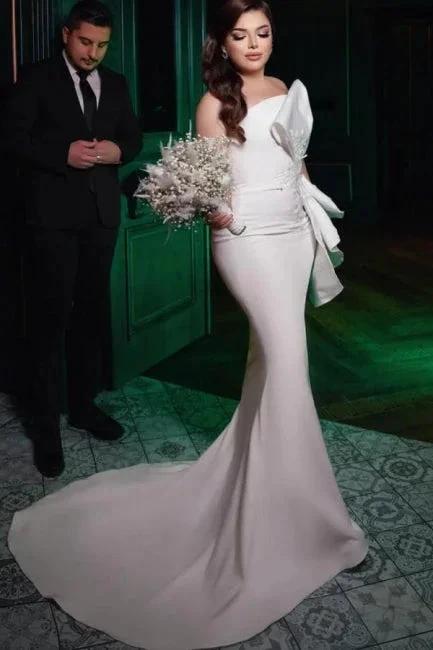 Chic Long Mermaid Simple Satin Strapless Wedding Dress With Lace (ZD15615)