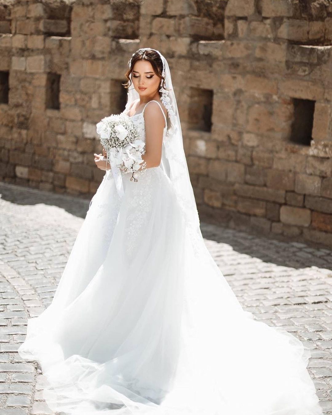 Stylish Long White A-line Spaghetti Strap Lace Sleeveless Wedding Dress (ZD17475)