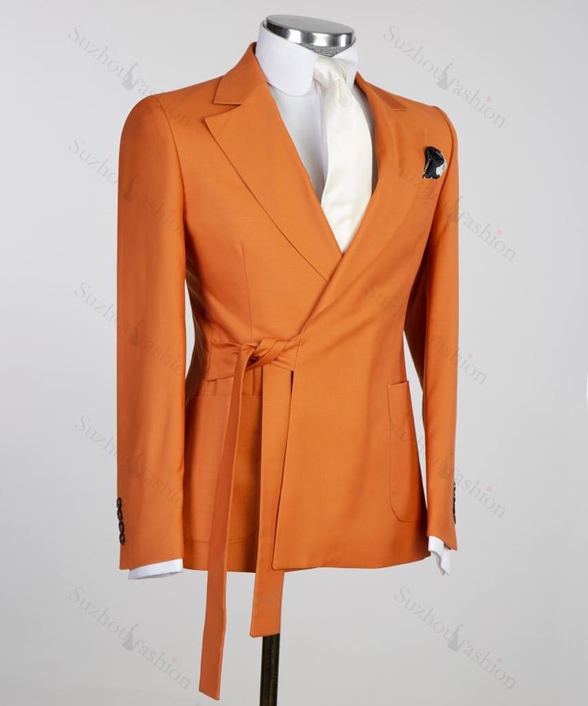 Chic Orange Notched Lapel 2 Piece Prom Suit