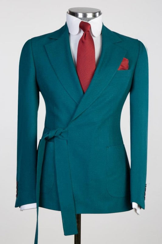 Chic Teal Blue Notched Lapel 2 Piece Prom Suit