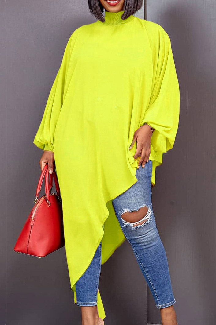 Chic Asymmetrical Yellow Long Sleeve Dress - Fashionpara