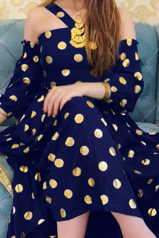 Chic Halter Dot Long Sleeve Party Dress - Fashionpara