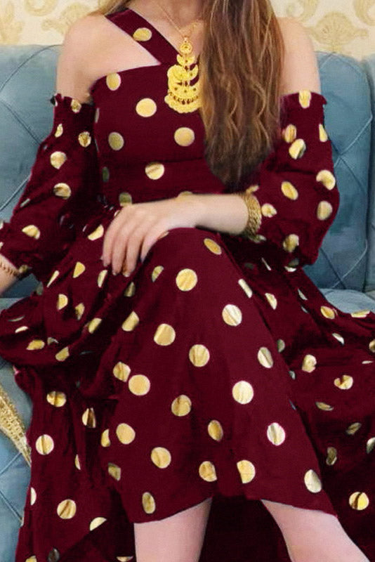 Chic Halter Dot Long Sleeve Party Dress - Fashionpara