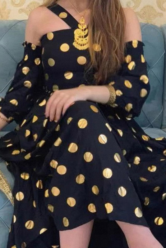 Chic Halter Dot Long Sleeve Party Dress - Fashionpara