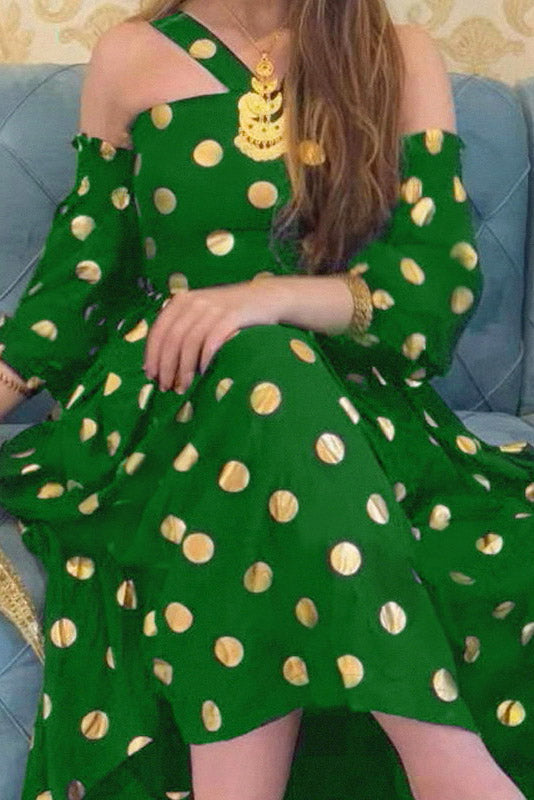 Chic Halter Dot Long Sleeve Party Dress - Fashionpara