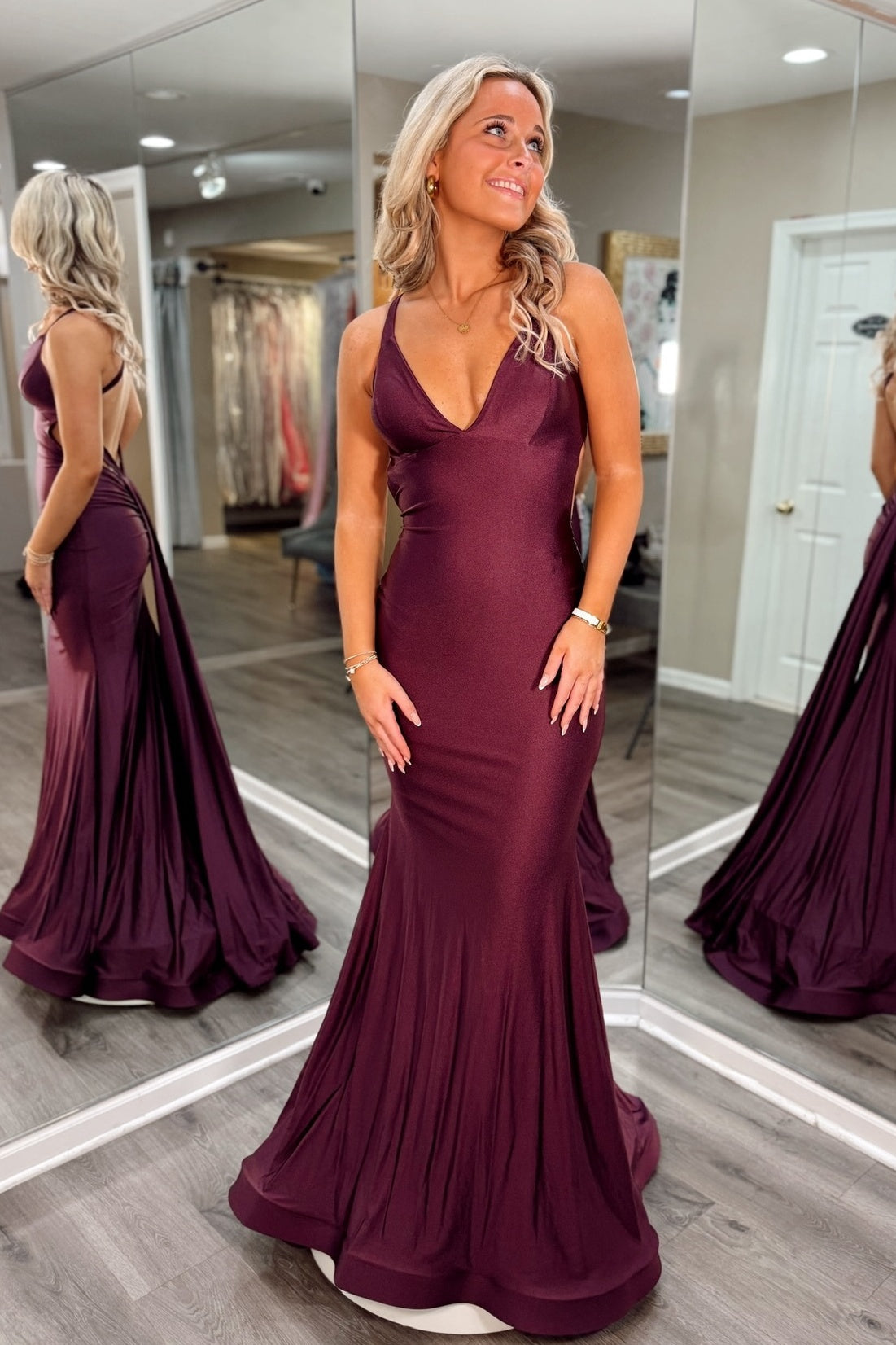 Chic Mermaid Halter Neck Brown Long Prom Dress with Train