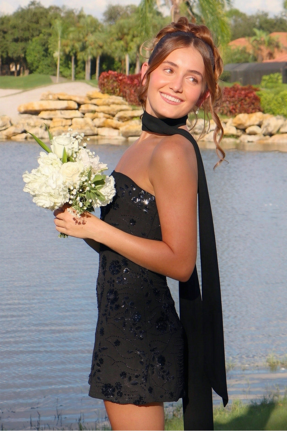 Chic A Line Strapless Light Green Short Homecoming Dress with Beading Scarf