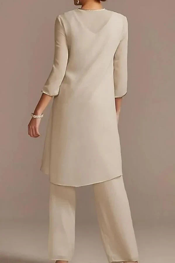 Chiffon Mother of the Bride Pantsuit 3/4 Sleeve Wedding Guest Pantsuit with Appliques