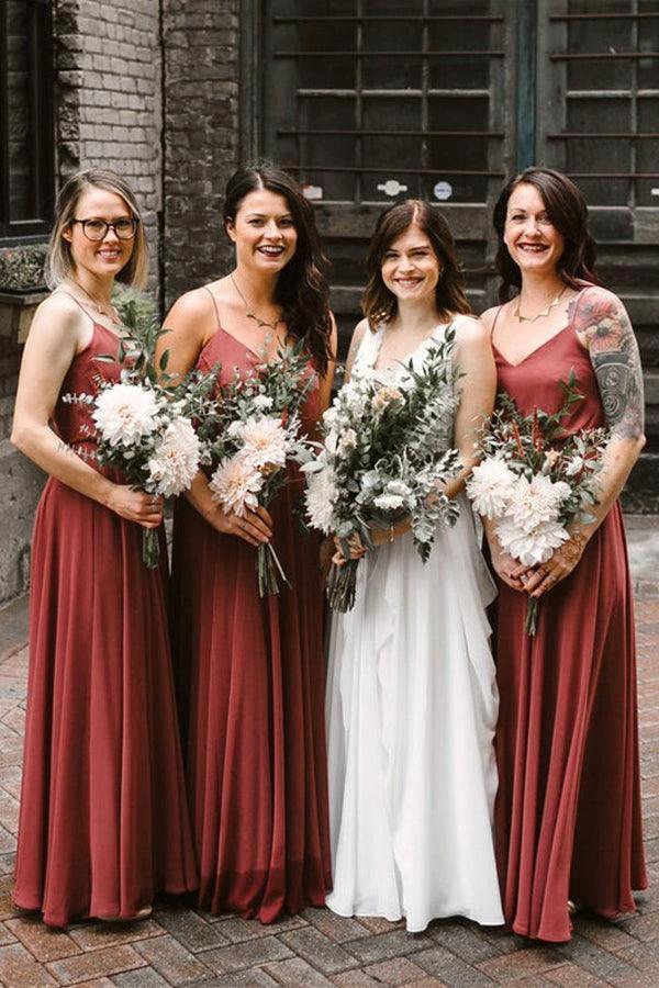 Chiffon Long Bridesmaid Dresses A-line Spaghetti Straps Gowns (ZD13265)