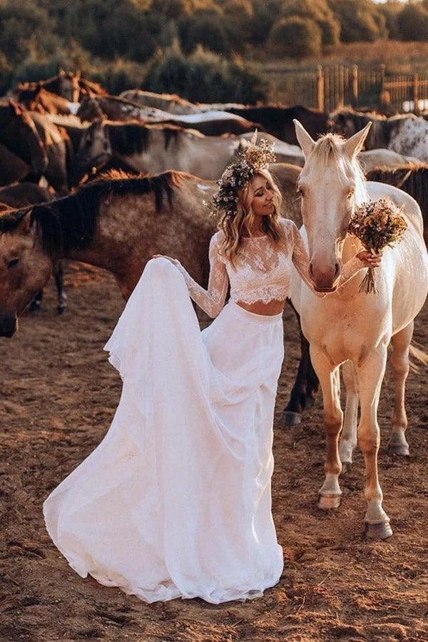 Chiffon Two Pieces Wedding Dresses A-line Long Sleeves Bridal Gown (ZD16244)