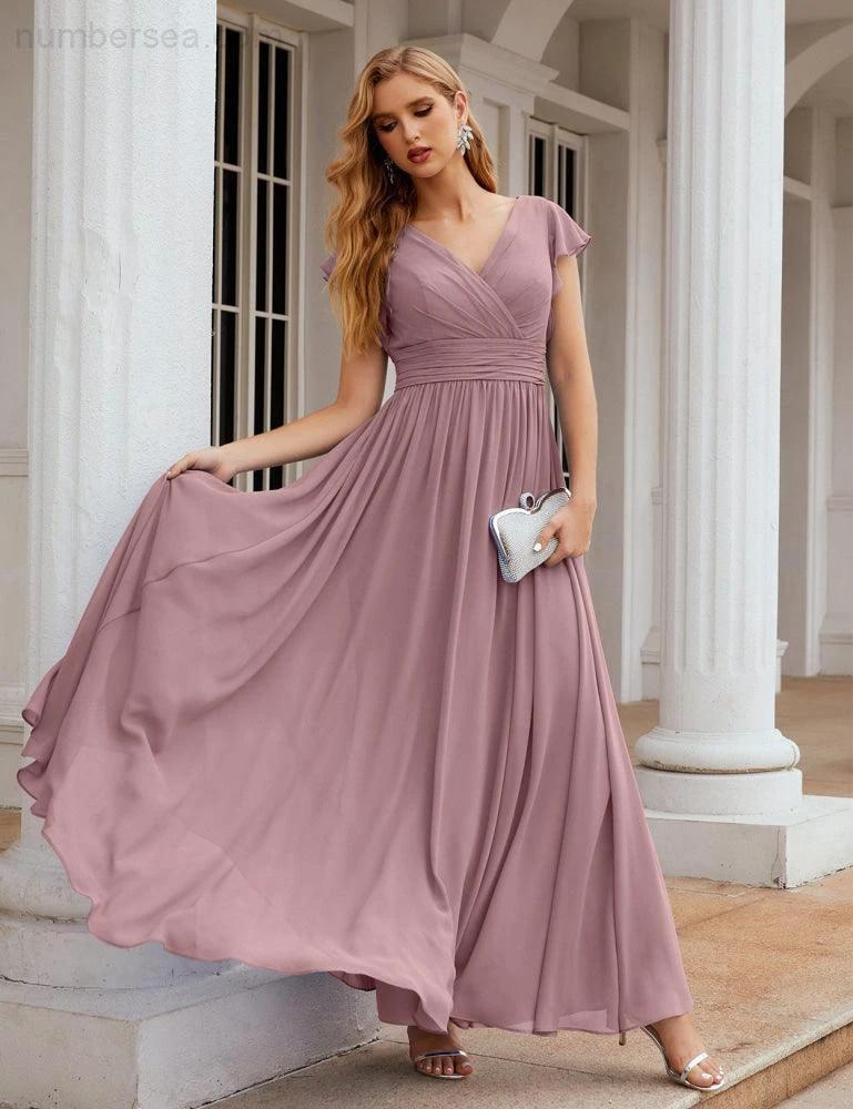 ZapDress V-Neck Bridesmaid Dress Floor Length Backless Formal Evening Dress 28024 (ZD17052)