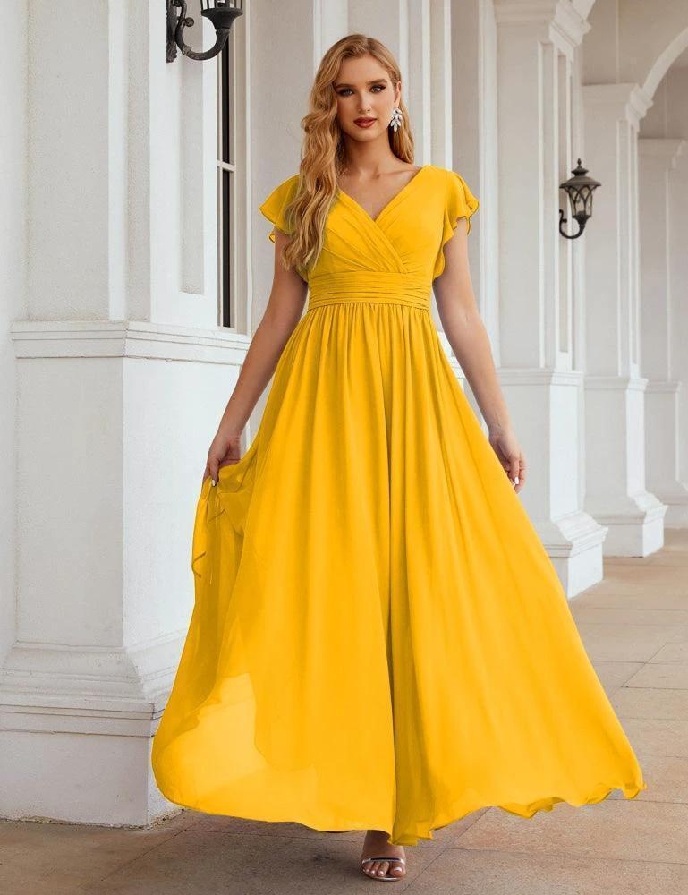 Numbersea V-Neck Bridesmaid Dress Floor Length Backless Formal Evening Dress 28024 by numbersea
