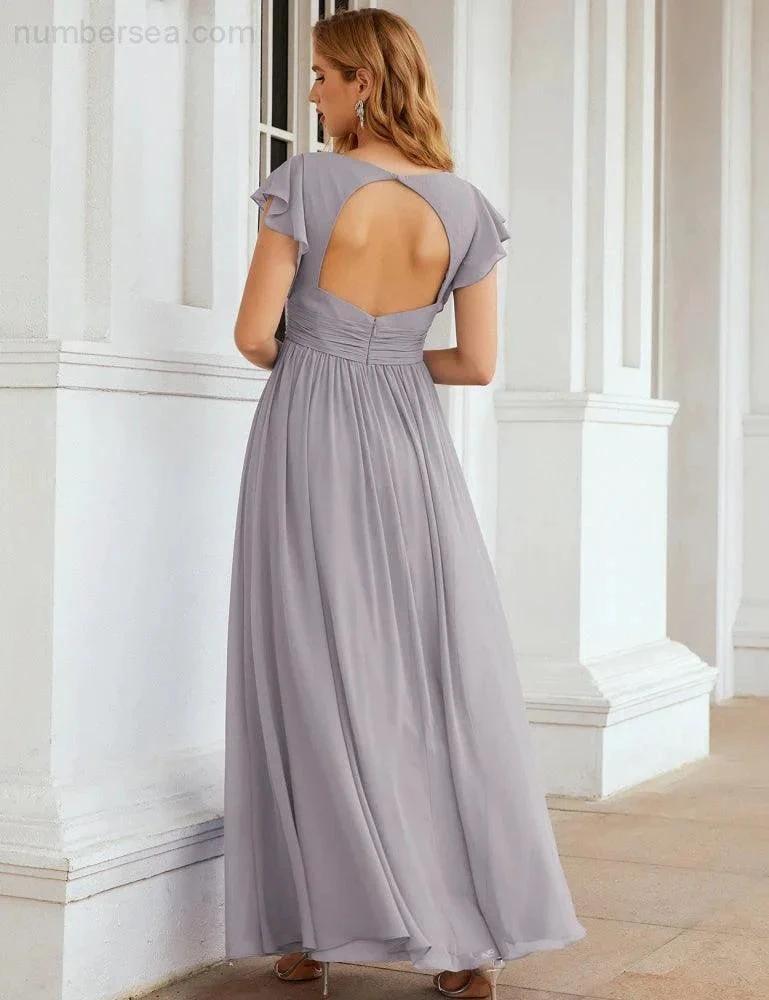 ZapDress V-Neck Bridesmaid Dress Floor Length Backless Formal Evening Dress 28024 (ZD17052)