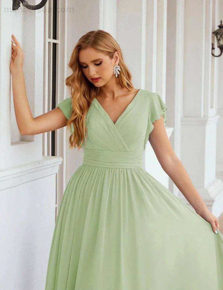 ZapDress V-Neck Bridesmaid Dress Floor Length Backless Formal Evening Dress 28024 (ZD17052)