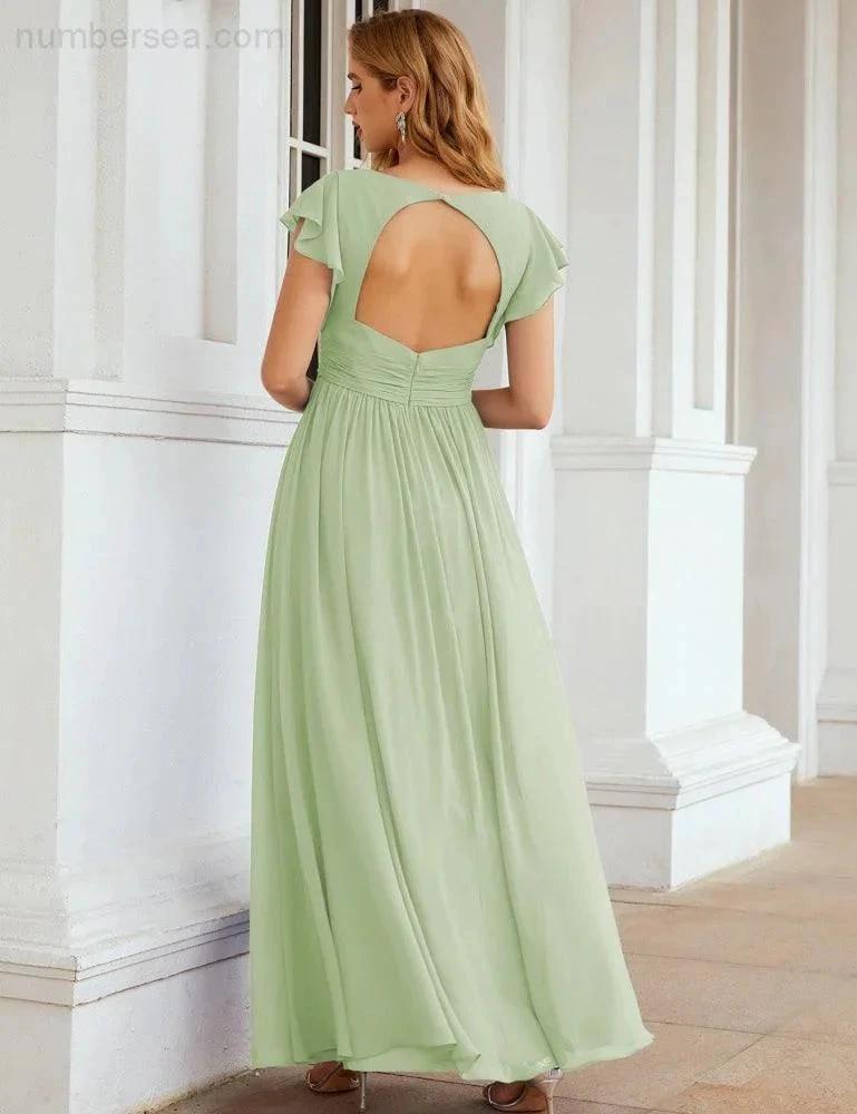 ZapDress V-Neck Bridesmaid Dress Floor Length Backless Formal Evening Dress 28024 (ZD17052)