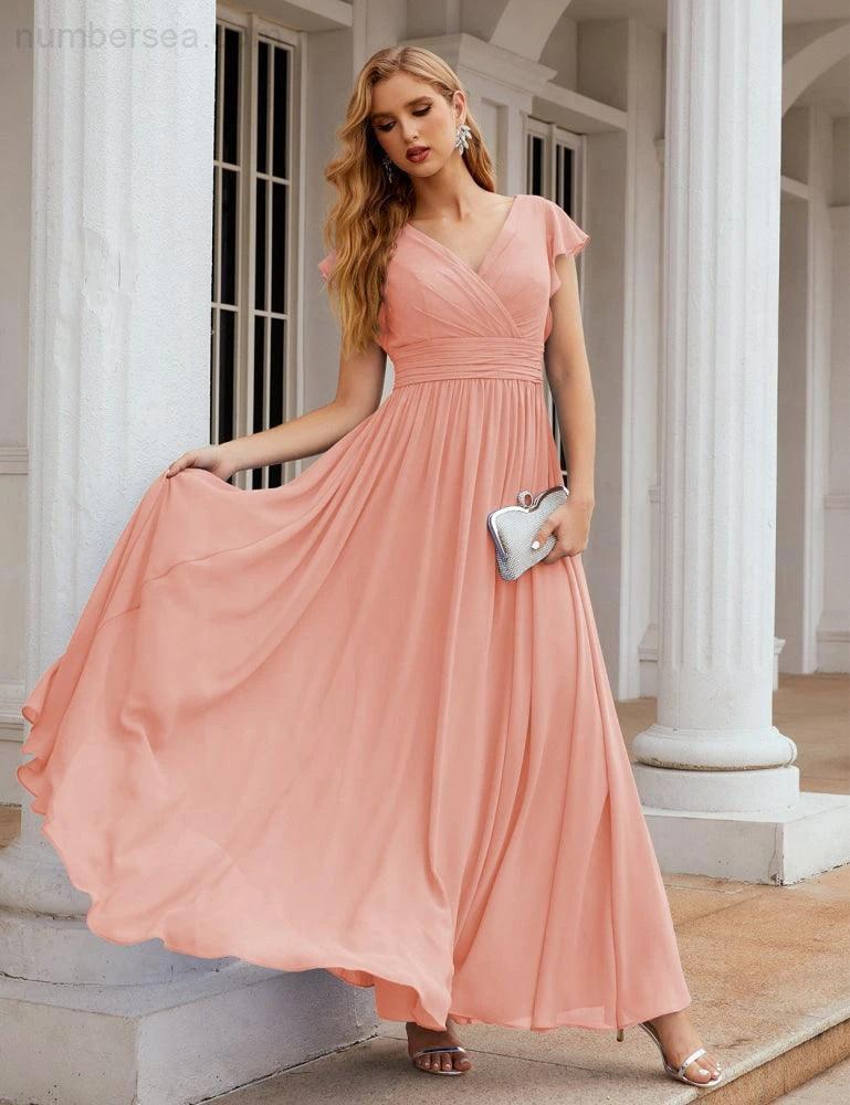 ZapDress V-Neck Bridesmaid Dress Floor Length Backless Formal Evening Dress 28024 (ZD17052)