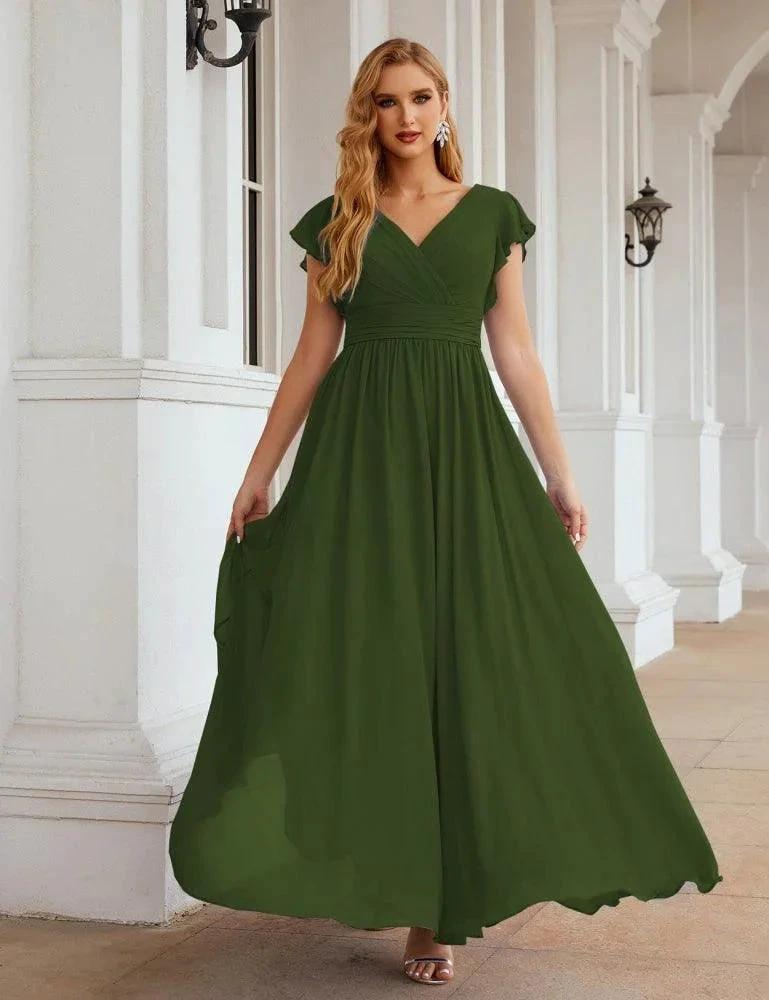 Numbersea V-Neck Bridesmaid Dress Floor Length Backless Formal Evening Dress 28024 by numbersea