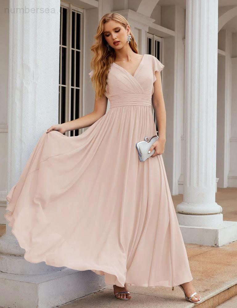 ZapDress V-Neck Bridesmaid Dress Floor Length Backless Formal Evening Dress 28024 (ZD17052)