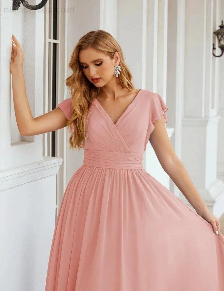 ZapDress V-Neck Bridesmaid Dress Floor Length Backless Formal Evening Dress 28024 (ZD17052)