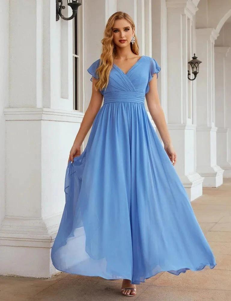 Numbersea V-Neck Bridesmaid Dress Floor Length Backless Formal Evening Dress 28024 by numbersea