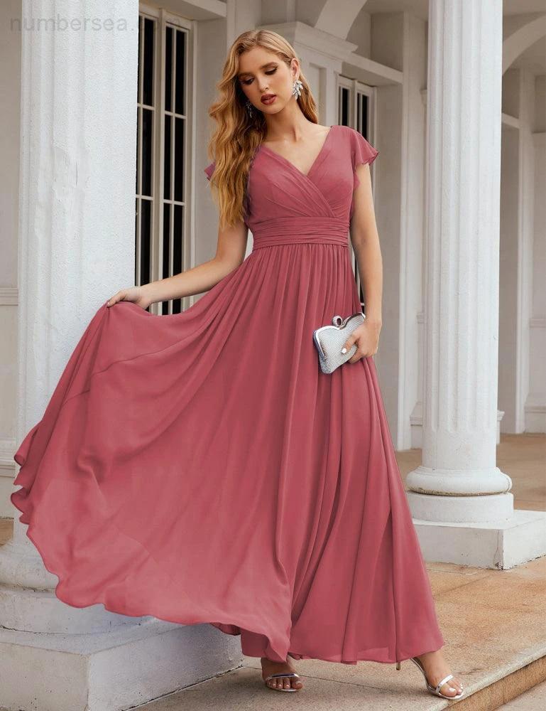 ZapDress V-Neck Bridesmaid Dress Floor Length Backless Formal Evening Dress 28024 (ZD17052)