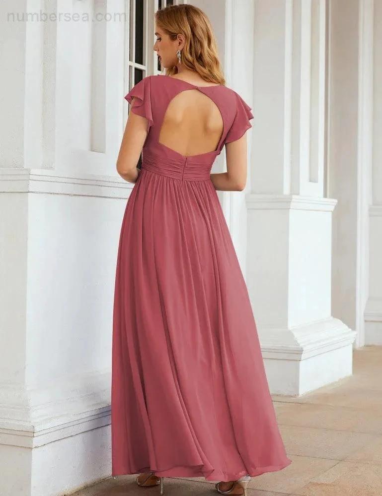 ZapDress V-Neck Bridesmaid Dress Floor Length Backless Formal Evening Dress 28024 (ZD17052)