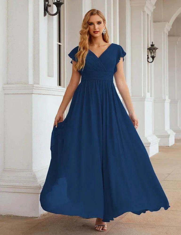 Numbersea V-Neck Bridesmaid Dress Floor Length Backless Formal Evening Dress 28024 by numbersea