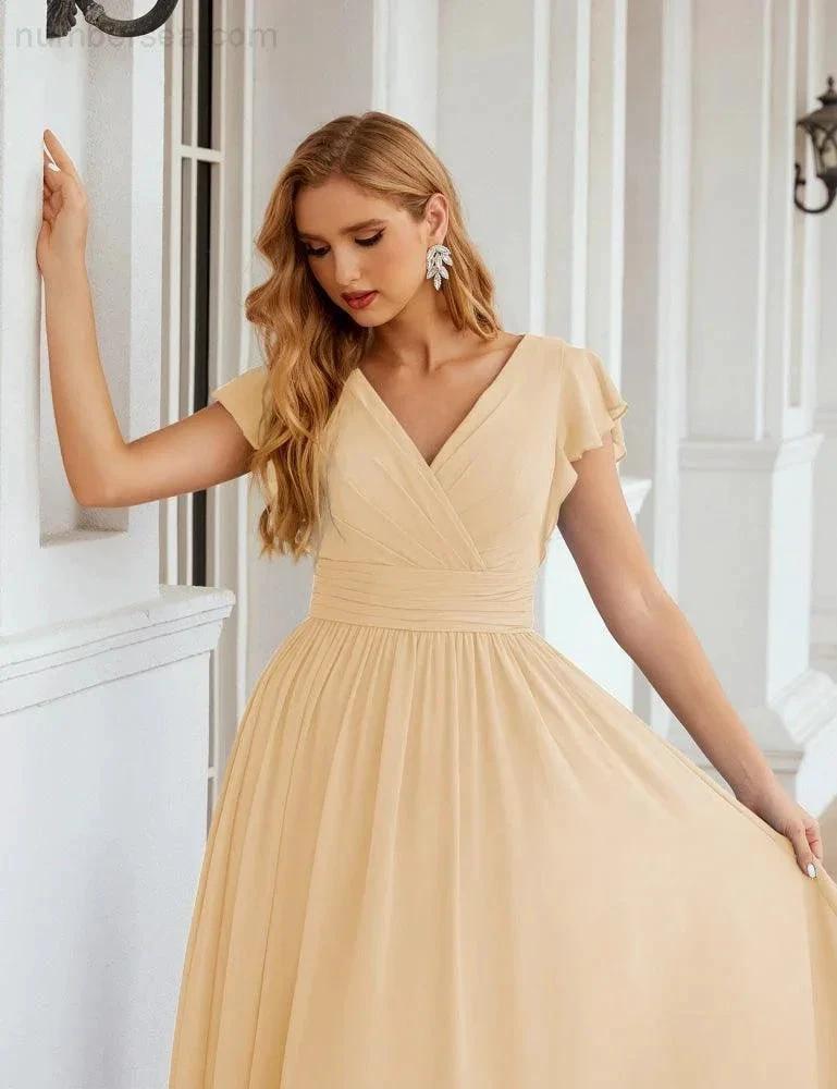 ZapDress V-Neck Bridesmaid Dress Floor Length Backless Formal Evening Dress 28024 (ZD17052)