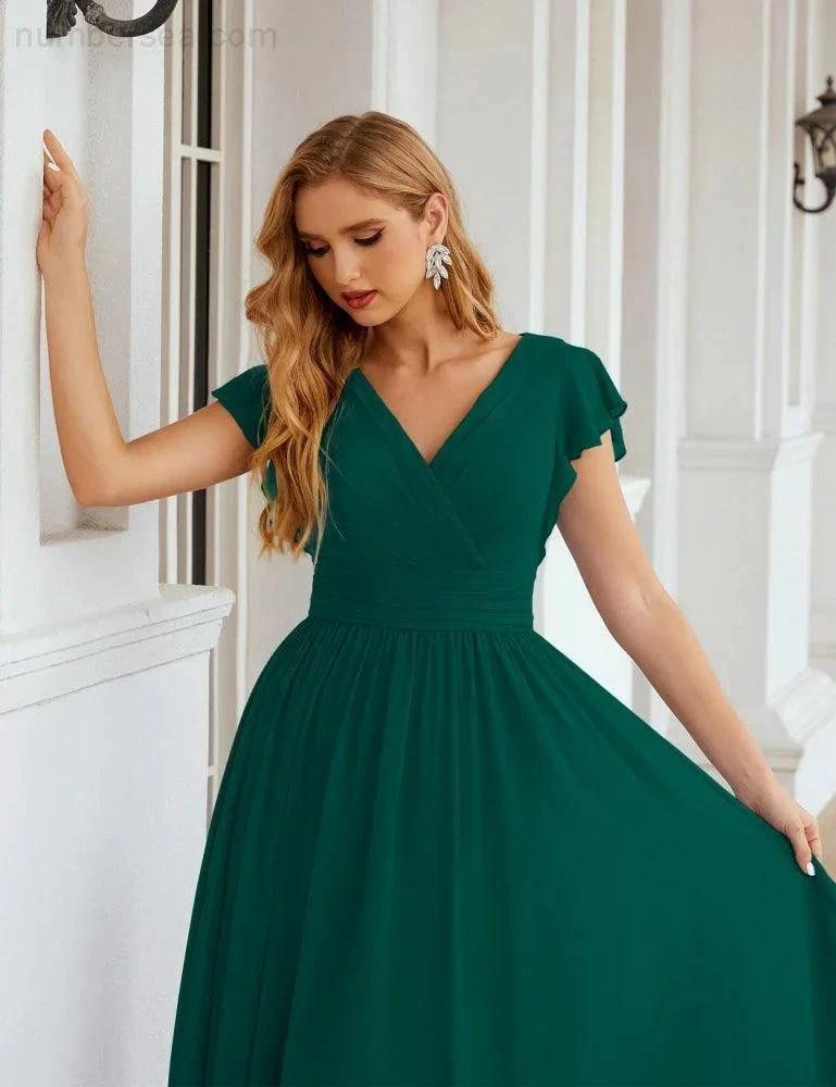 ZapDress V-Neck Bridesmaid Dress Floor Length Backless Formal Evening Dress 28024 (ZD17052)