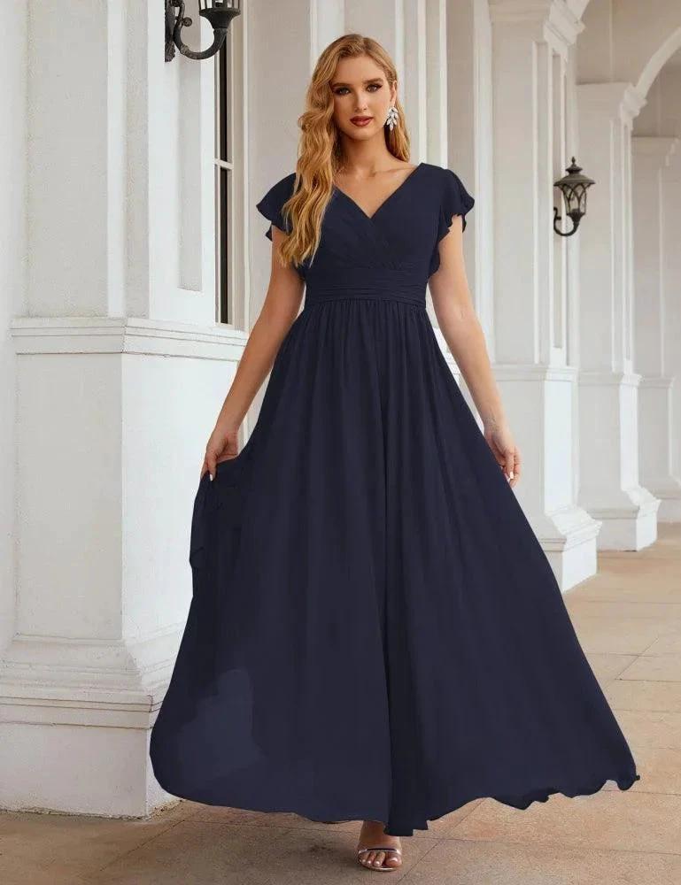 Numbersea V-Neck Bridesmaid Dress Floor Length Backless Formal Evening Dress 28024 by numbersea