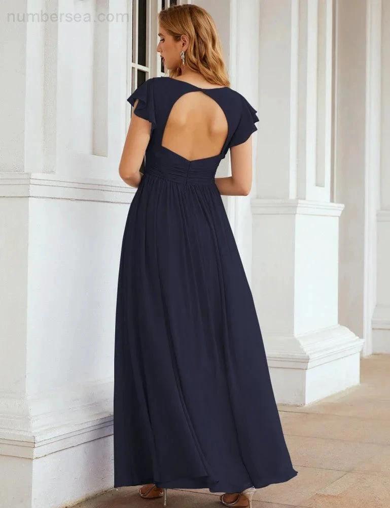 ZapDress V-Neck Bridesmaid Dress Floor Length Backless Formal Evening Dress 28024 (ZD17052)