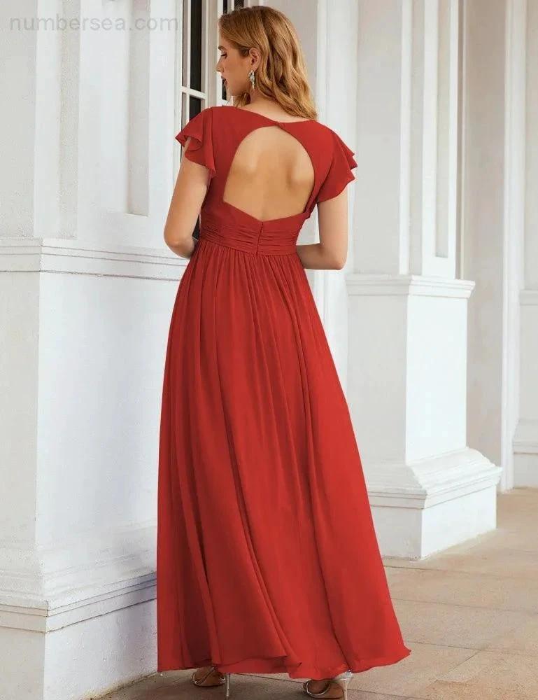 ZapDress V-Neck Bridesmaid Dress Floor Length Backless Formal Evening Dress 28024 (ZD17052)
