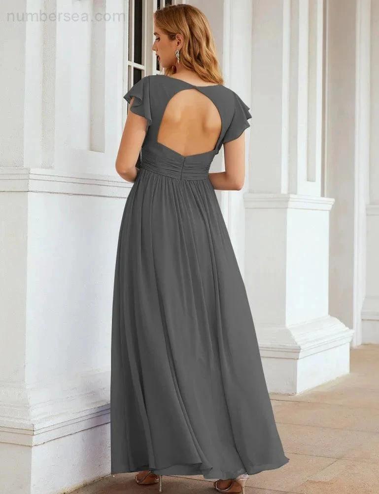 ZapDress V-Neck Bridesmaid Dress Floor Length Backless Formal Evening Dress 28024 (ZD17052)