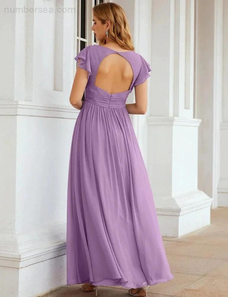 ZapDress V-Neck Bridesmaid Dress Floor Length Backless Formal Evening Dress 28024 (ZD17052)