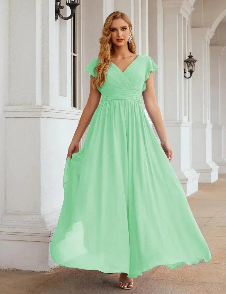 Numbersea V-Neck Bridesmaid Dress Floor Length Backless Formal Evening Dress 28024 by numbersea