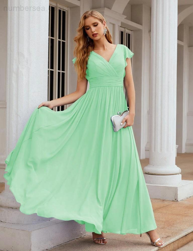 ZapDress V-Neck Bridesmaid Dress Floor Length Backless Formal Evening Dress 28024 (ZD17052)