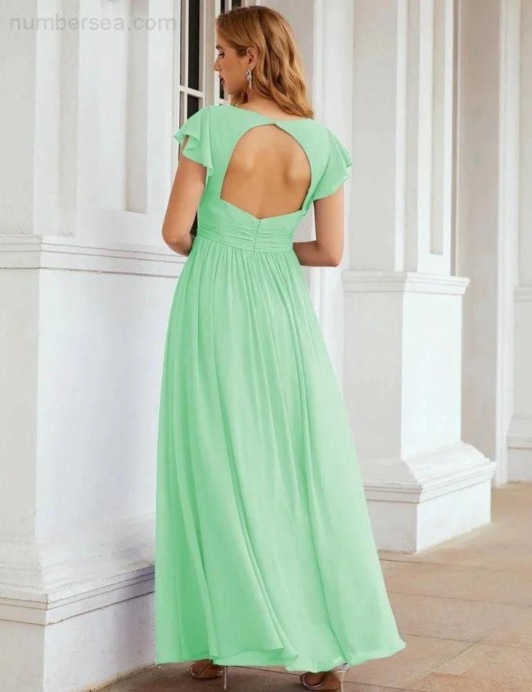 ZapDress V-Neck Bridesmaid Dress Floor Length Backless Formal Evening Dress 28024 (ZD17052)